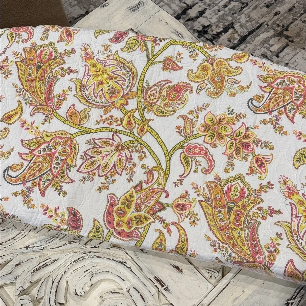 Artisan De Luxe Reversible Quilt Q SZ Pink/Yellow Pastels Floral Boho Cotton